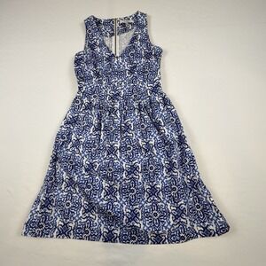 Milly Design Nation Blue Batik Boho Medallion Dress SZ 4 Cottage Core, Coastal